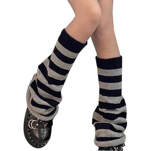 JUENAWMIU Women Girl Flared Leg Warmers Striped Knit Socks Over Knee Wide Leg Warm Knitted Pile Elephant Socks - Image 1