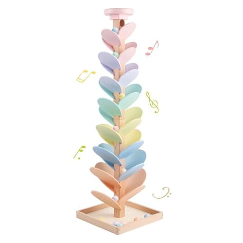 Wooden Marble Run Ball Drop Montessori Toy for 4-8 Boys Girls (Height: 28") | Wood Music Tree Marble Ball Run Game 3-5 8-12 Years Old Learning Color Sorting Sensory Toys Birthday Gift - Image 1