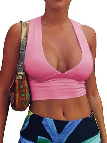 AEPEBO Sexy Crop Tops for Women Deep V Neck Back Cutout Sleeveless Plunge Racerback Tank Cropped Top - Image 1