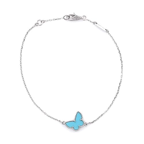 Van Cleef & Arpels, Pre-Loved Sweet Alhambra Butterfly Bracelet 18K White Gold and Turquoise, White Gold - Image 1