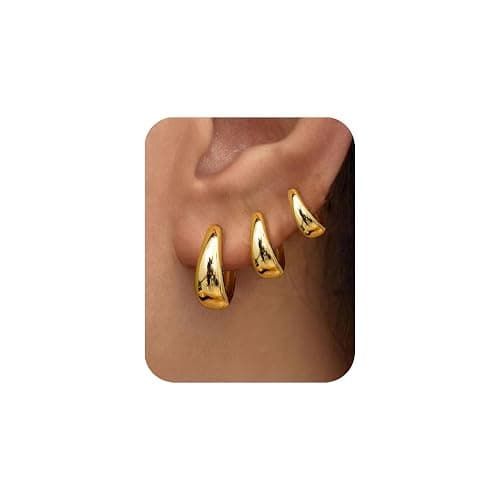 3Pairs Gold Hoop Earrings Set for Women Trendy Chunky Huggie Dainty Earring Jewelry for Women Teens - Image 1