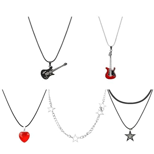 Molirex 5 Pcs Y2K Layered Necklace Guitar Heart Star Necklace Punk Rock Choker Emo Grunge Jewelry Music Lover Gifts for Women Men - Image 1