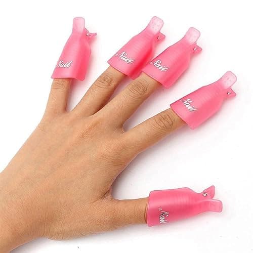 HiMo 10PC Plastic Acrylic Nail Art Soak Off Cap Clip UV Gel Polish Remover Wrap Tool (Pink) - Image 1