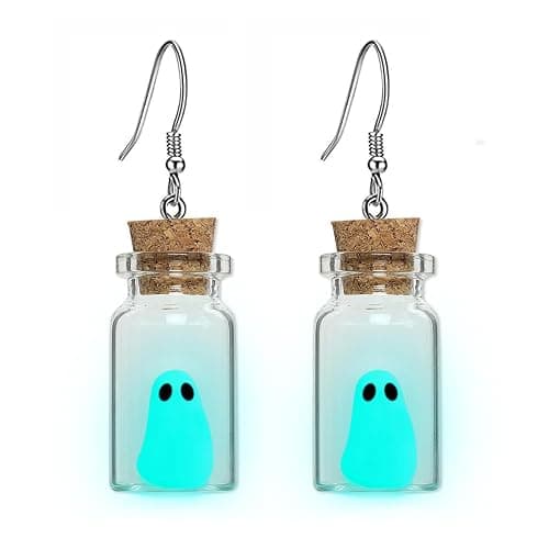 Ghost Earrings(Blue), The Adopt A Ghost In A Bottle Earring, Halloween Tiny Glow-In-The-Dark Spooky Charm Pendant Earrings Christmas Jewelry Gifts for Women - Image 1