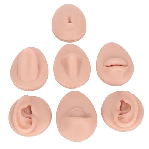Soft Silicone Body Piercing Practice Model,Simulation Flexible Mannequin Teaching Tool Reusable Ear Model Soft Ear Eye Nose Mouth Tongue Belly Button Model for Practicing Suture (Middle Skin Color) - Image 1