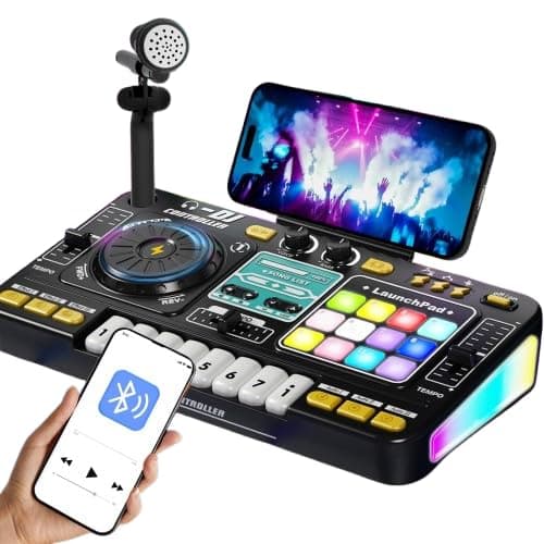 Kids Toys DJ Mixer for Party, Kids' Karaoke Machines, Music Toy with Bluetooth & Microphone for Ages 3+, 2000+ Sound Effects & Colorful Light - Idea Gift for Birthday Holiday(Black) - Image 1