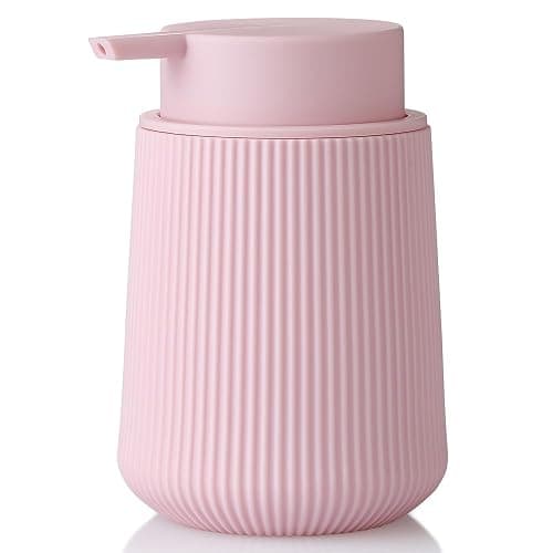 YAUKPH Striped Liquid Hand Soap Dispenser with Leak-Proof Pump for Bathroom and Kitchen Countertop 11 oz Pink - Image 1