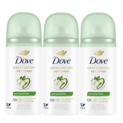 Dove Advanced Care Cool Essentials Antiperspirant & Deodorant Dry Spray Travel Size 1 oz Mini 3-Pack, 72 Hour Protection, Pro-Ceramide Technology, Cool Fresh Pear and Cucumber Scent - Image 1