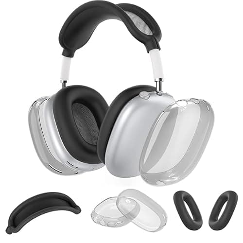 Silicone Case Cover for AirPods Max Headphones (2024/2020), Clear Soft TPU Ear Cups Cover/Ear Pad Case Cover/Headband Cover 3-in-1 Transparent Accessories Case Protector for Airpods Max (Black) - Image 1