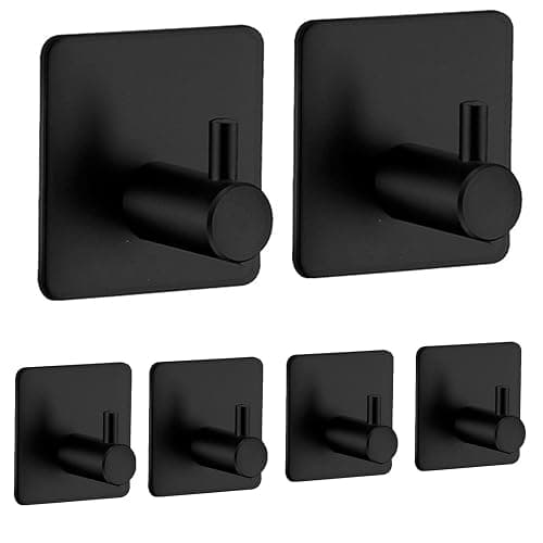 lumfork Handtuchhaken 6 Stück Haken Selbstklebend, Wandhaken Klebehaken Ohne Bohren aus Edelstahl, Ideal für Badzimmer Toilette Küche Büro(Schwarz) - Image 1
