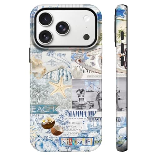 Lumen for iPhone 17 Pro Case, Compatible with MagSafe, Hard Shell Protective Cover with Camera Protection - Preppy East Coast Summer Collage Aesthetic, Blue Sailboat Seashell Watercolor Design Coastal - Image 1
