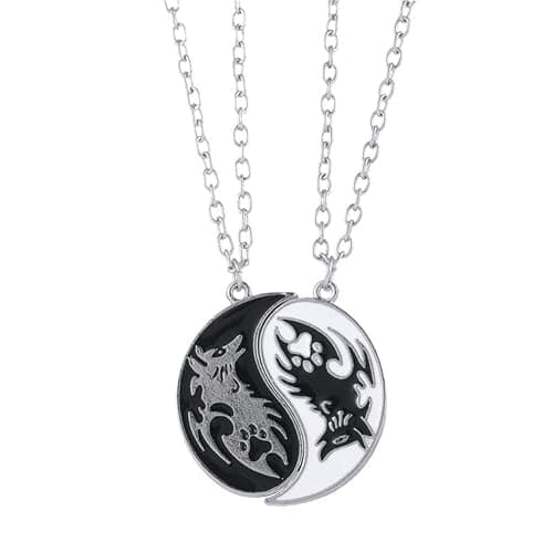 Wolf Yin Yang Necklace for Women Men Matching Black White Disc Tai Chi Necklace Friendship BFF Necklace Jewelry 2Pcs Set - Image 1