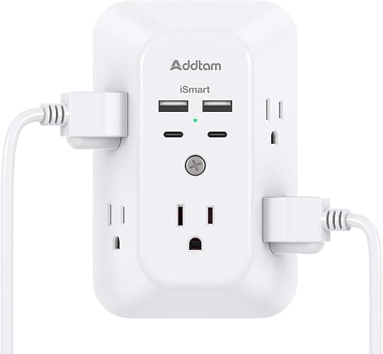 Power Bar, USB Wall Charger Surge Protector 5 Outlet Extender with 4 USB Charging Ports (2 USB C), Multi Plug Outlet, 3-Sided 1800J Power Strip Outlets Splitter Wall Plug Adapter for Home Office Dorm - Image 1