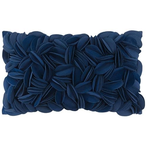 KINGROSE Handmade 3D Flower Accent Throw Pillow Cover Home Decorative Pillow Case Soft Rectangle Cushion Cover for Sofa Living Room Bed Sofa Couch 12 x 20 Inches Velvet Navy Blue - Image 1
