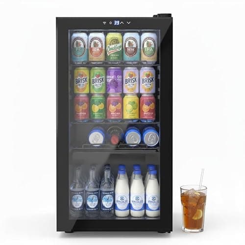 Dawmilon 3.2 Cu.Ft Mini Fridge – 120 Can Beverage Refrigerator with Glass Door, Adjustable Shelves & Temperature Control, Ideal Drink Cooler for Soda, Wine & Beer in Home or Office - Image 1
