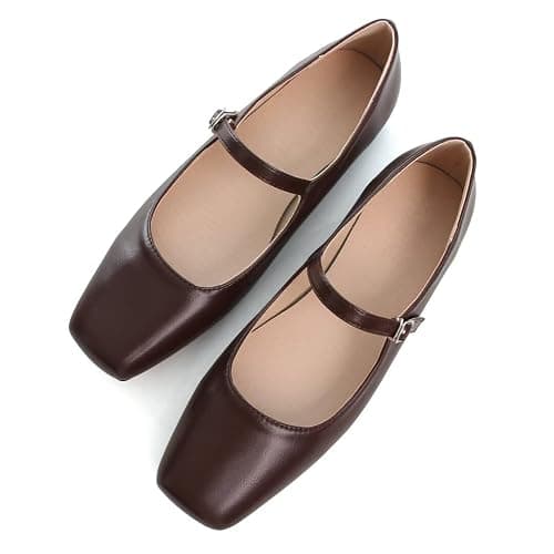 TN TANGNEST Leather Flats for Women Comfortable Square Toe Slip On Flats Soft Work Flats Retro Mary Jane Flats - Image 1