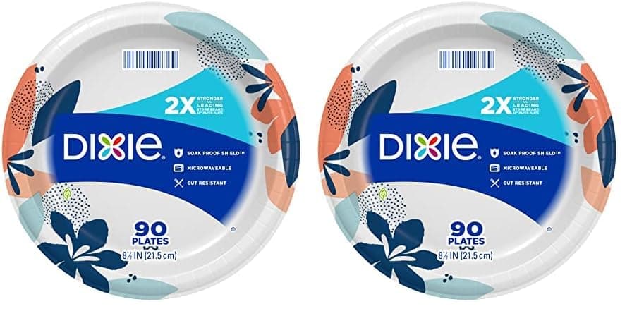 Dixie Paper Plates, 8 ½ inch, Lunch or Light Dinner Size Printed Disposable Plate, Packaging and Design May Vary 90 Counts (Pack of 2) - 90 Count (Pack of 2) - Image 1
