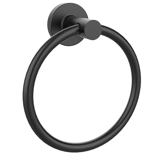 Matte Black Towel Ring, SUS304 Stainless Steel Hand Towel Holder for Bathroom Kitchen, Modern Style Towel Hanger, Thicken Ring Towel Holder, Towel Rack Round Wall Mounted (1, Black) - Black - 1 - Image 1