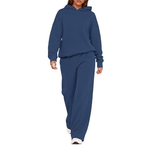 2 Piece Lounge Sets for Women Matching Sweatsuits Airport Travel Outfit | Womens 2 Piece Outfits Lounge Hoodie Sweatsuit Sets Oversized Sweatshirt Wide Leg Pant Set Tracksuit Loungewear Travel - Image 1