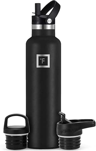 IRON °FLASK Camping & Hiking Hydration Flask with Straw, BPA-Free Insulated Stainless Steel Sports Water Bottle - 24 oz Midnight Black - Image 1