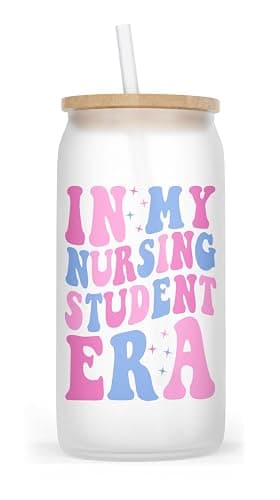 In My Nursing Student Era Frosted Glass Cup Tumbler - Nursing Student Graduation Gift - Future Nursing Gift - Nurse Gift - Registered Nurse Gift - Coffee Cup Gifts For Women - Image 1