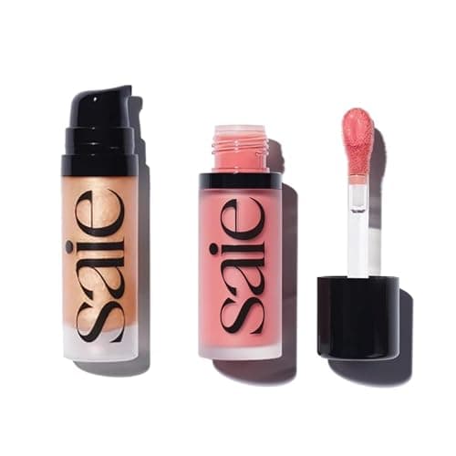 Saie Mini Glowy Super Gel Lightweight llluminator & Makeup Primer - Sunglow (0.5 oz) + Dew Blush - Lightweight Liquid Blush with a Blendable + Buildable Cream Finish - Sweetie (.40 oz) - Image 1