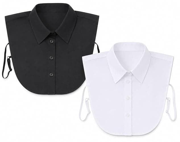 ITISMUNGO 2 Pcs Detachable Fake Pointed Collar for Women, Black & White Dickey Collar Half Shirt, Soft Breathable Faux Collar for Daily/Graduation/Office Outfits - Image 1