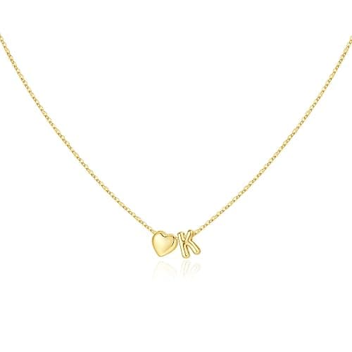M MOOHAM Christmas Gifts for Grandkids Teen Girls - 14K Gold Plated Heart Initial Necklaces for Women Kids Jewelry Birthday Gifts Stocking Stuffers for Teen Girls Women - Image 1