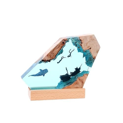brambling Ocean Theme Whale-Diver-Pirate Ship Epoxy Resin Ambient Light: Non-Stringy, Bubble-Free, High-Trans Night Light for Home Decor & Gift (Whale-Diver-Pirate, 8inch) - Image 1