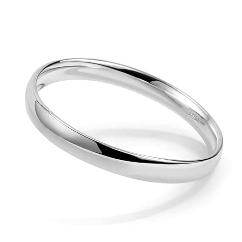 H&Beautimer 925 Sterling Silver Italian Handmade Bracelet - 7/8MM Glossy Bracelet for Women - Minimalist Original Silver Bangle - Fine Jewelry - 60-65-68MM - Image 1