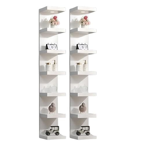 UrbanNook 7-Tier Floating Wall Shelf with LED Lights – White Modern Display Shelving Unit with Remote Control – Wall Mounted Bookshelf for Living Room, Bedroom, or Office Decor (2) - Image 1