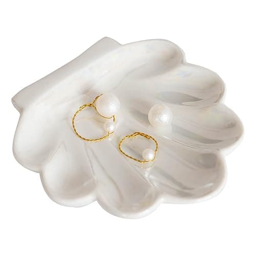 TIGERMILLION Shell Trinket Dish, Ceramic Ring Holder/Jewelry Tray, Cute Organizer Plate Vanity Decorations Accessories for Home Décor Bathroom - Image 1
