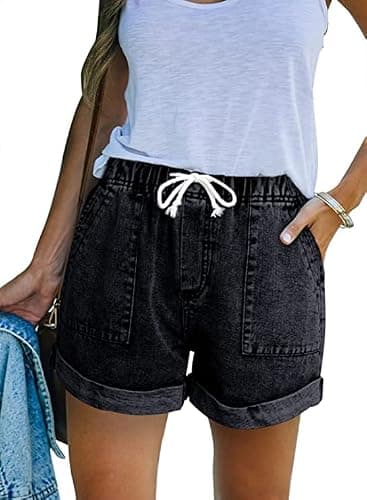 GOLDPKF Womens Jean Shorts for Denim Casual Summer Mid Waist Frayed Stretchy Ripped - 1a-black - X-Large - Image 1