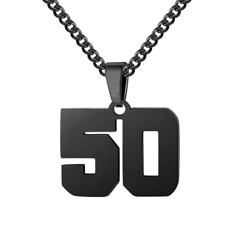 Athletes Jersey Number Necklace 0-99 for Men - Stainless Steel Chain 22+2 Inch Personalized Charm Pendant - Inspirational Basketball Baseball Football Jewelry Gift - Image 1