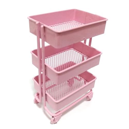 RALIYATX Trolley Storage Shelf, Floor Storage Trolley with Wheel, Miniature Furniture Storage Shelf, Bookcase, Decorative Display, Pink - Image 1