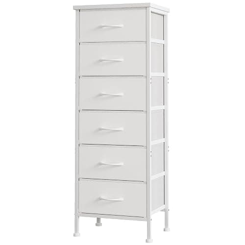 Fixwal White Tall Dresser for Bedroom Closet Organizers and Storage Tall Fabric Dresser with 6 Drawers, Small Clothes Storage Girl Bedroom Furniture - White - 6-Drawer - Image 1