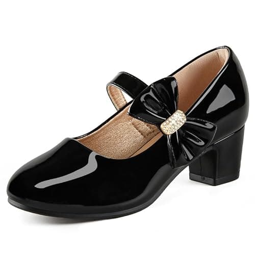 LAURMOSA Girls Dress Shoes with Bow Mary Jane Princess Shoes Flower Girl High Heels for Toddler Little Big Kids Wedding Party Birthday - Image 1