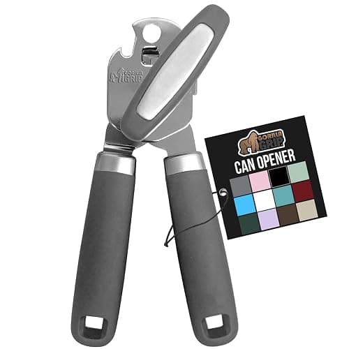 GORILLA GRIP Heavy Duty Stainless Steel Smooth Edge Manual Can Opener and Bottle Openers, Soft Comfortable Handle, Oversized Handheld Turn Knob, US Designed Multifunctional Kitchen Tool, Gray - Image 1
