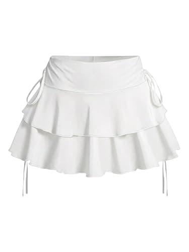 PRSFPN Women's Y2k Mini Ruffle Skirts with Shorts Cute Coquette Skort | Tiered layers, elastic waist, side drawstring, pleated, for tennis/country concert/festival/rave/party - Image 1