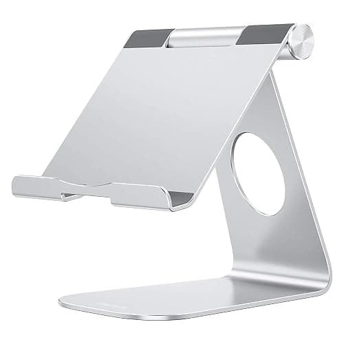 OMOTON Verstellbarer Tablet Ständer, Tablet Halterung Tisch, Tablet Halter Aluminium mit 2022 iPad Pro 10.5, 11, 12.9, iPad Air Mini 2 3 4, Samsung Tab, Surface und Tablets bis zu 12.9 Zoll, Silber - Image 1
