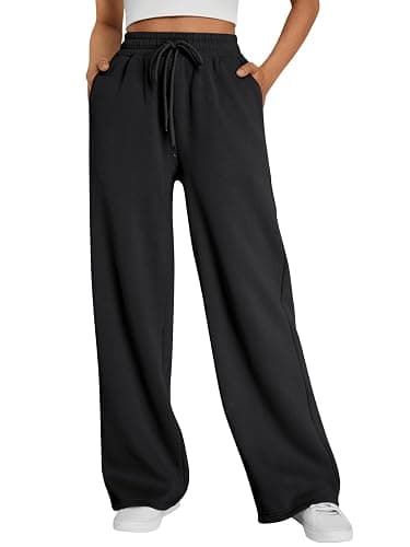 Trendy Queen Womens Wide Leg Sweatpants High Waisted Baggy Lounge Pants Drawstring Athletic Flared Joggers with Pockets - Image 1
