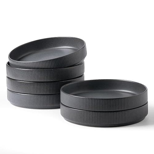 Richmount Star Stoneware Pasta Bowls Set of 6, Salad/Cereal/Soup Bowl 8.25in/21cm, Reactive Glaze Bowl for All Pasta Dishes, Microwave and Dishwasher Safe, Serving Bowls Set of 6, Matte DarkCharcoal - Image 1