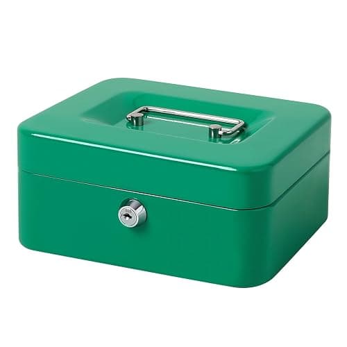 Jssmst Medium Cash Box with Key Lock - Durable Metal Cash Box with Money Tray, Green, Medium - Image 1