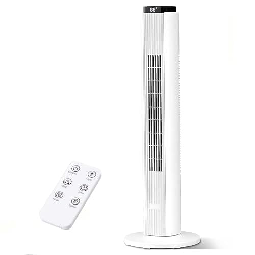 Antarctic Star 37-Inch Bladeless Portable Tower Fan 80°Oscillating,Quiet Cooling with 12H Timer Remote Control, 6 Speed, 4 Modes, LED Display,Standing Fan Powerful for Bedroom Office Dorm, White - Image 1