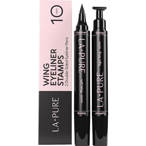 LA PURE Waterproof Liquid Eyeliner Stamp Winged Eyeliner Tool 2x Cat Eye - Winged & Fine Tipped Pen Eyeliner Stencil Smudge Proof Black Eye Liner Tiktok Trend Items Wing Stamp - Black 10mm - Image 1