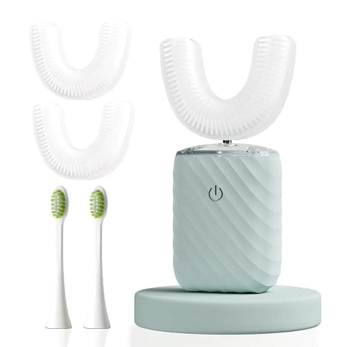 Ultrasonic Automatic Electric Toothbrush for Adults- U Shaped (Light Blue) | self Brushing Toothbrush, 360° Mouth Cleaning, 5 Modes for Whitening, IPX7 Waterproof Rechargeable - Image 1