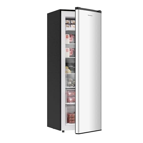 BANGSON Upright Freezer, 7.0 Cu.ft Stand Up Freezer, Convertible Upright Freezer/Refrigerator, Single Door for Kitchen,Garage, Office, Apartment, Silver - Image 1