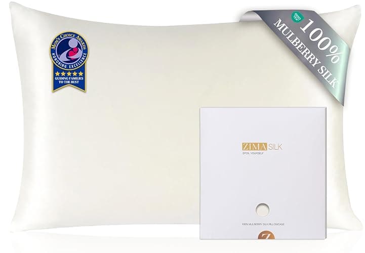ZIMASILK 100% Pure Mulberry Silk Pillowcase for Hair and Skin Health,Soft and Smooth,Both Sides Premium Grade 6A Silk,600 Thread Count,with Hidden Zipper,1pc(Standard 20''x26'',Ivory) - Image 1