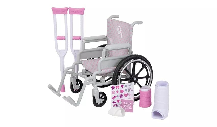 D Friend Dolls Wheelchair and Crutches Playset | Includes Get Well Card, Pink & Grey Design - Image 1