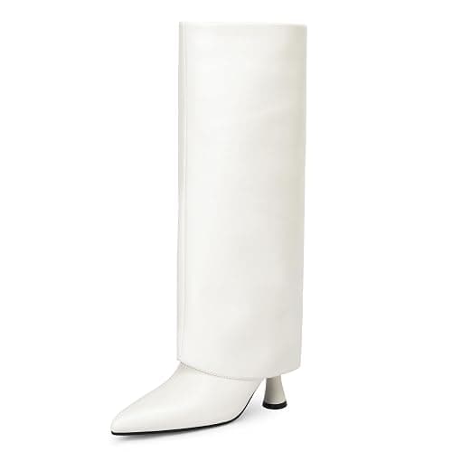 AIUNIIND Women's Fold Over Knee High Boots, Kitten Heel Pointed Toe Pull On | 2.7 inch Low Heel, Comfortable Tall Boots, PU Faux Leather, for Fall, Winter, Going out, Dress, Festival - Image 1